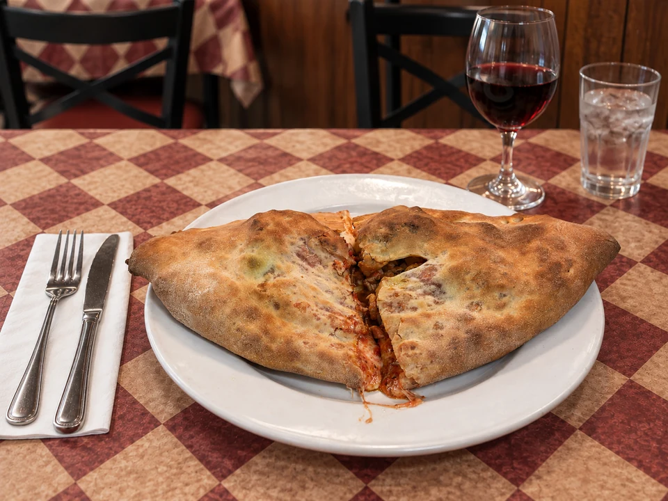 A baked filled specialty cut open. AI-assisted image.